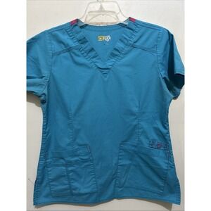 Wonder Flex Scrubs Top Womens S Multi Pocket‎ V-Neck Short Sleeve Small